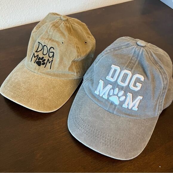 Dog Mom Embroidered Hats Caps Lot of 2 Gray Tan Casual - Picture 1 of 7
